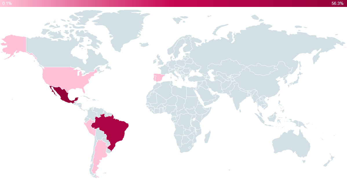 Přehled zemí, ve kterých jsme Casbaneiro detekovali