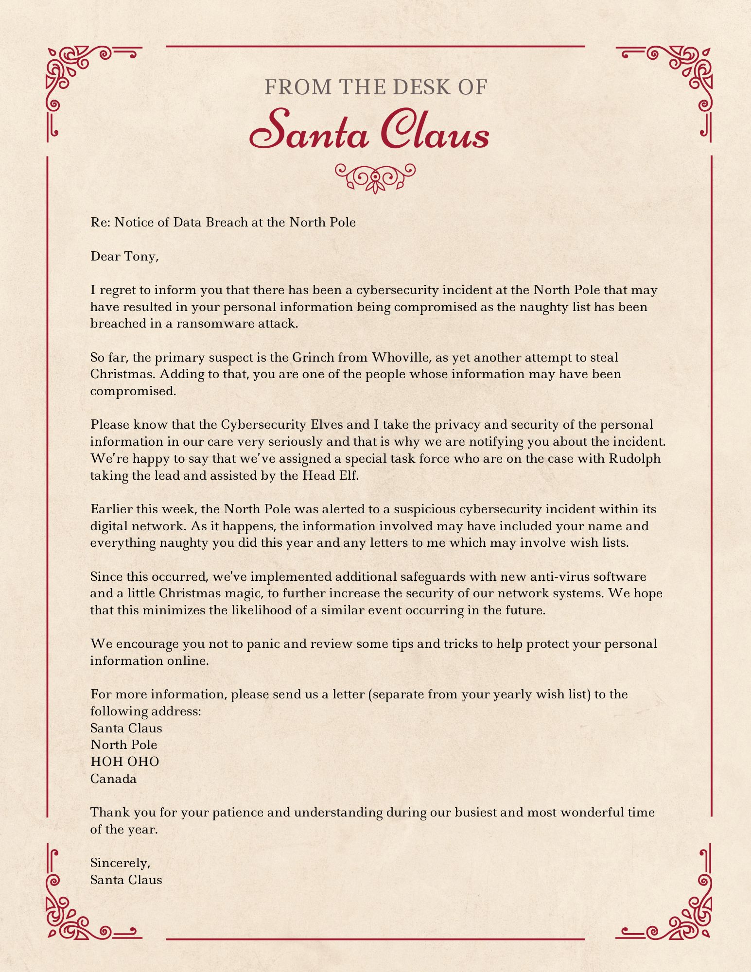 Dear Santa, am I on the naughty list?” (an honest reply from Santa himself)