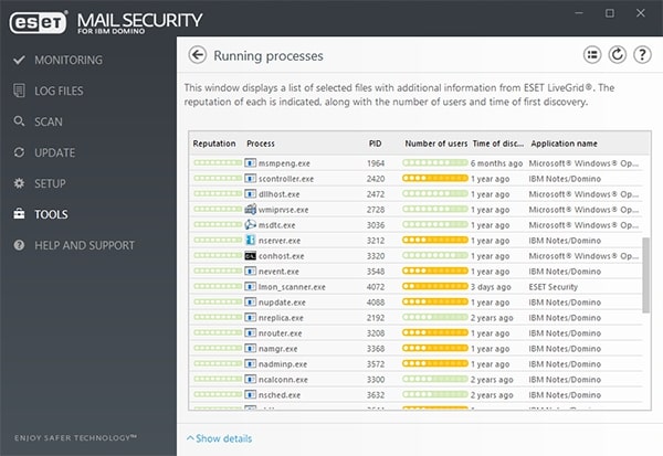 ESET Mail Security for IBM Domino - Tools/Running processes