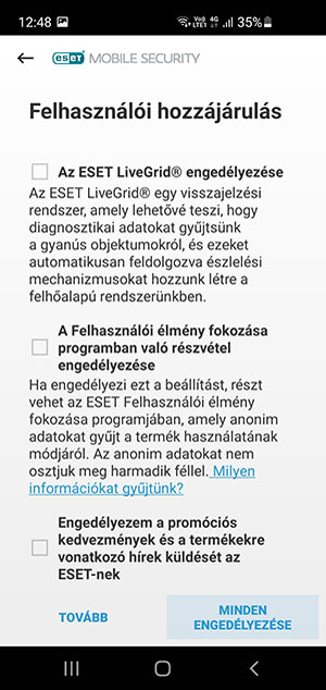 ESET Mobile Security - Felhasználói hozzájárulás