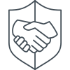 Az ESET tisztességét jelző ikon, amin egy pajzsba foglat kézfogás látható