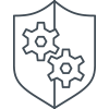Az ESET megbízhatóságát jelző ikon, amin egy pajzsba foglalt két egymást hajtó fogaskereket ábrázol