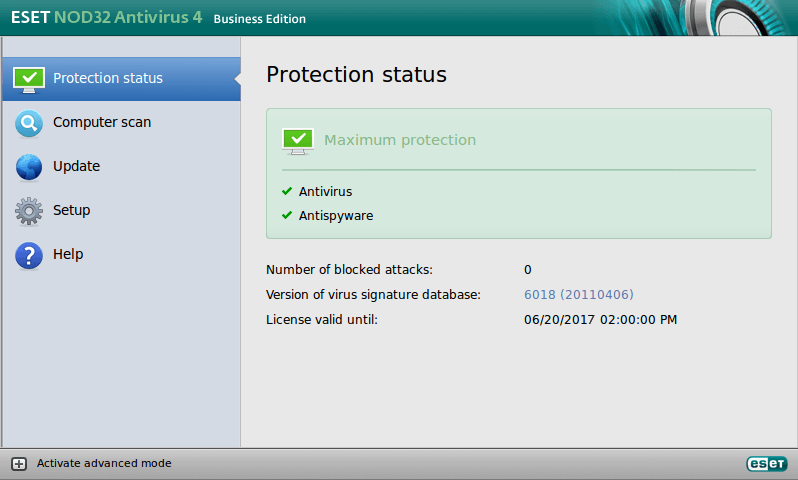 ESET NOD32 Antivirus Business Edition for Linux Desktop - Protection status image