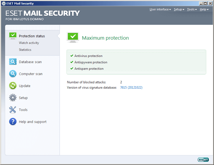 ESET Mail Security for IBM Lotus Domino - Protection status image