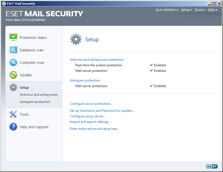 ESET Mail Security for IBM Lotus Domino - Setup image