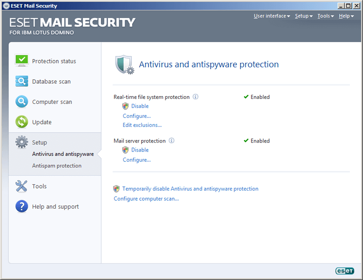 ESET Mail Security for IBM Lotus Domino - Setup - Antivirus and antispyware protection image
