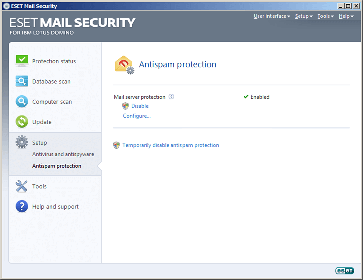 ESET Mail Security for IBM Lotus Domino - Setup - Antispam protection image