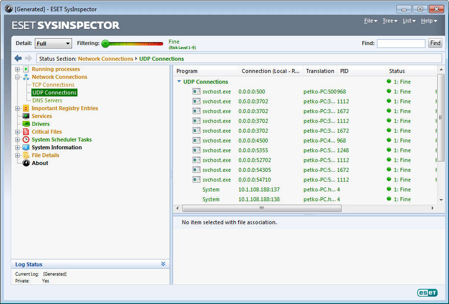 ESET SysInspector - UDP kapcsolatok