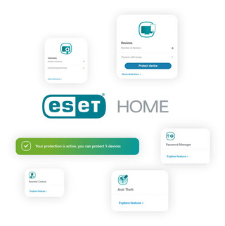 Simplified security overview with ESET HOME overall protection status message.