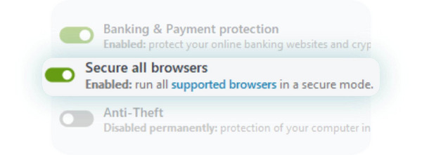 ESET Secure all browsers mode is active by default. 