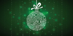 Image of a holiday ornament with computer code on it