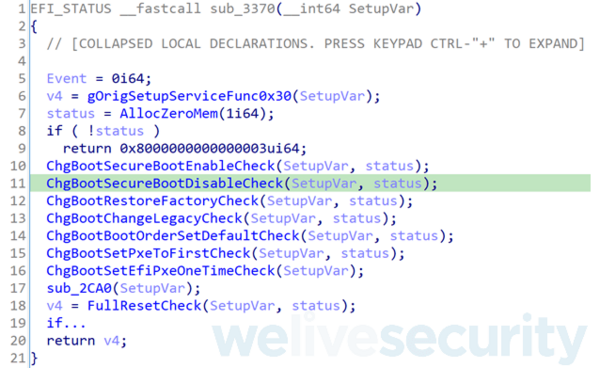 図 11. ChgBoot変数をチェックするChgBootDxeHookの関数（Hex-Raysで逆コンパイルされたもの）