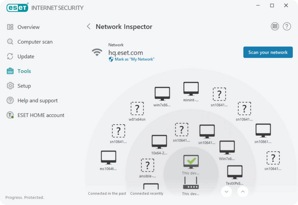 A simple sonar view of your connected devices in ESET Network Inspector. 